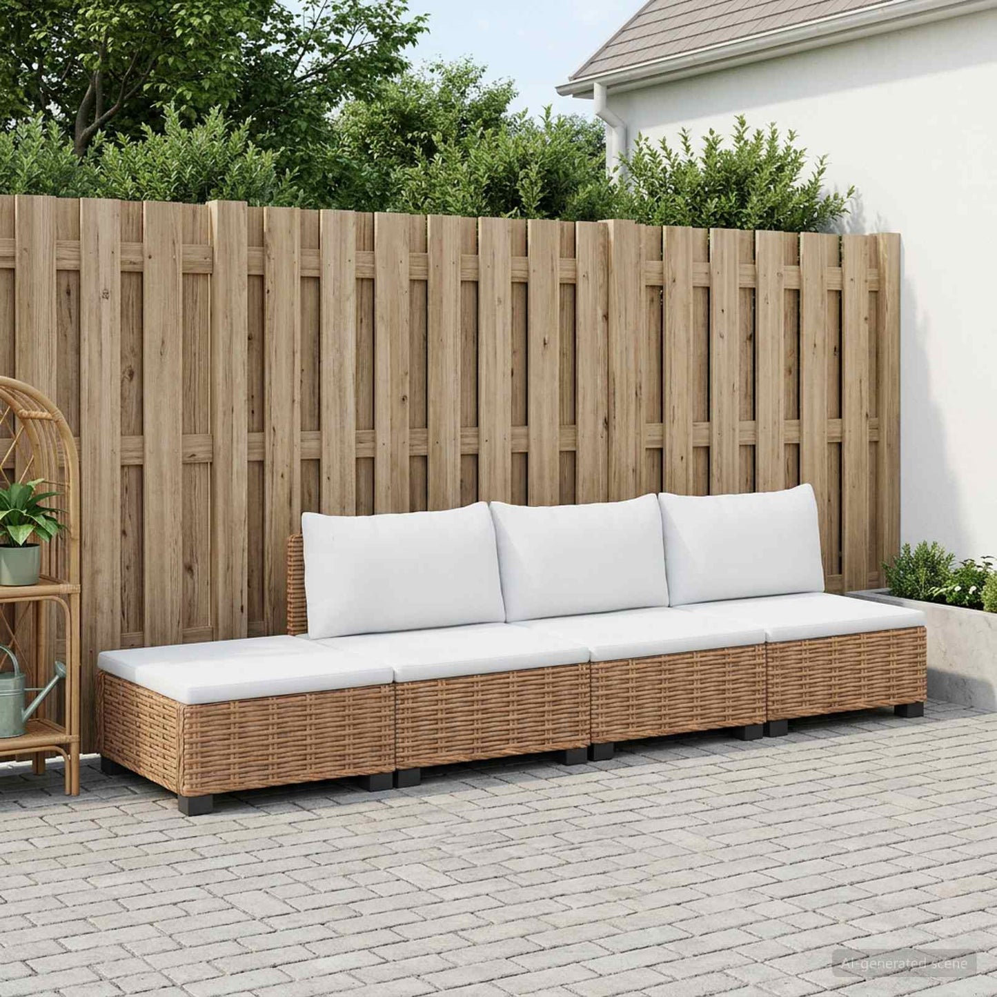4 st Rieten Loungeset met Kussens GENDT Natuurlijk rattan