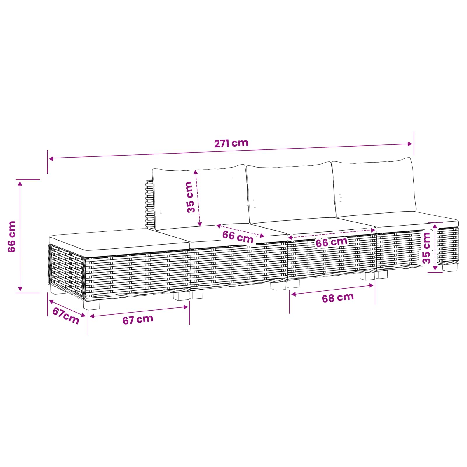 4 st Rieten Loungeset met Kussens GENDT Natuurlijk rattan