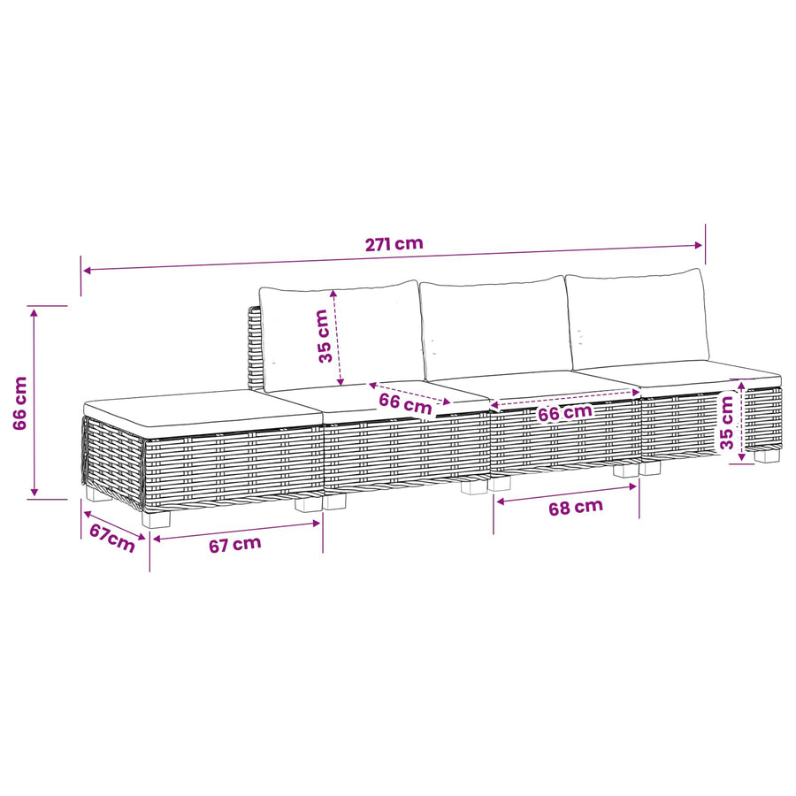 4 st Rieten Loungeset met Kussens GENDT Natuurlijk rattan