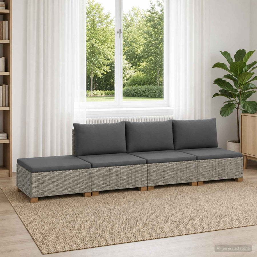 4 st Rieten Loungeset met Kussens GENDT Natuurlijk rattan
