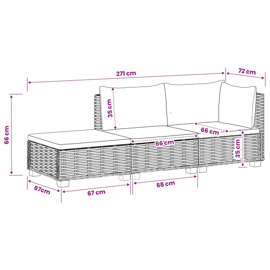 3 st Rieten Loungeset met Kussens GENDT Natuurlijk rattan