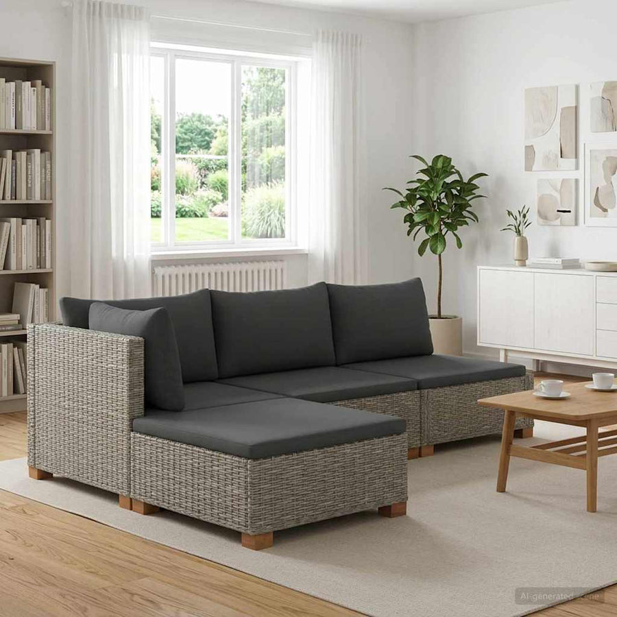 3 st Rieten Loungeset met Kussens GENDT Natuurlijk rattan