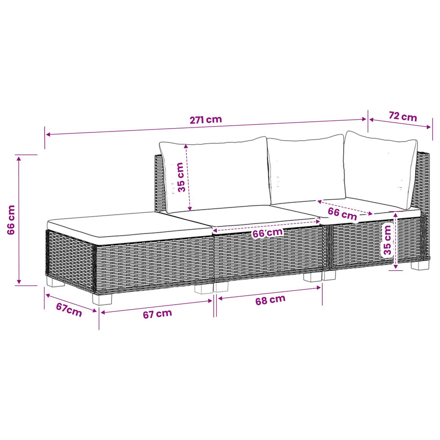 3 st Rieten Loungeset met Kussens GENDT Natuurlijk rattan