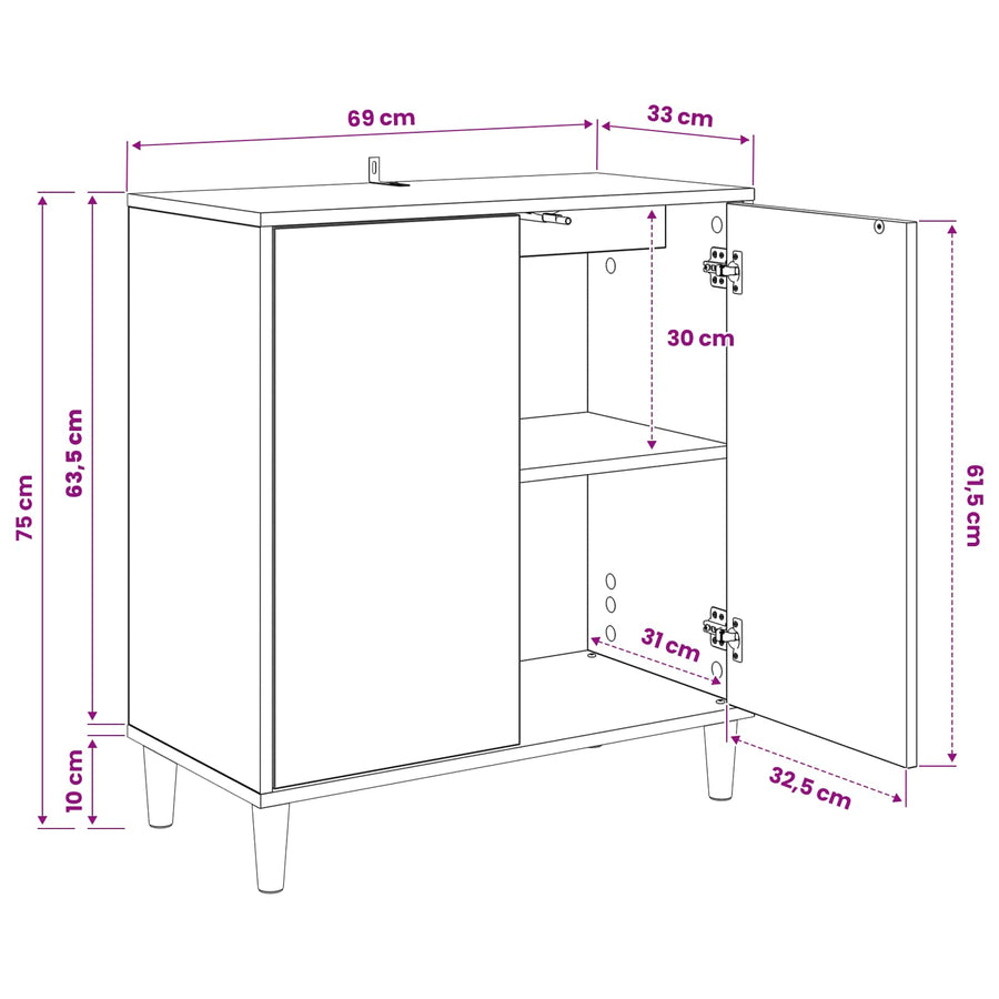 Dressoir RHENEN Sonoma 69 x 33 x 75 cm Bewerkt hout