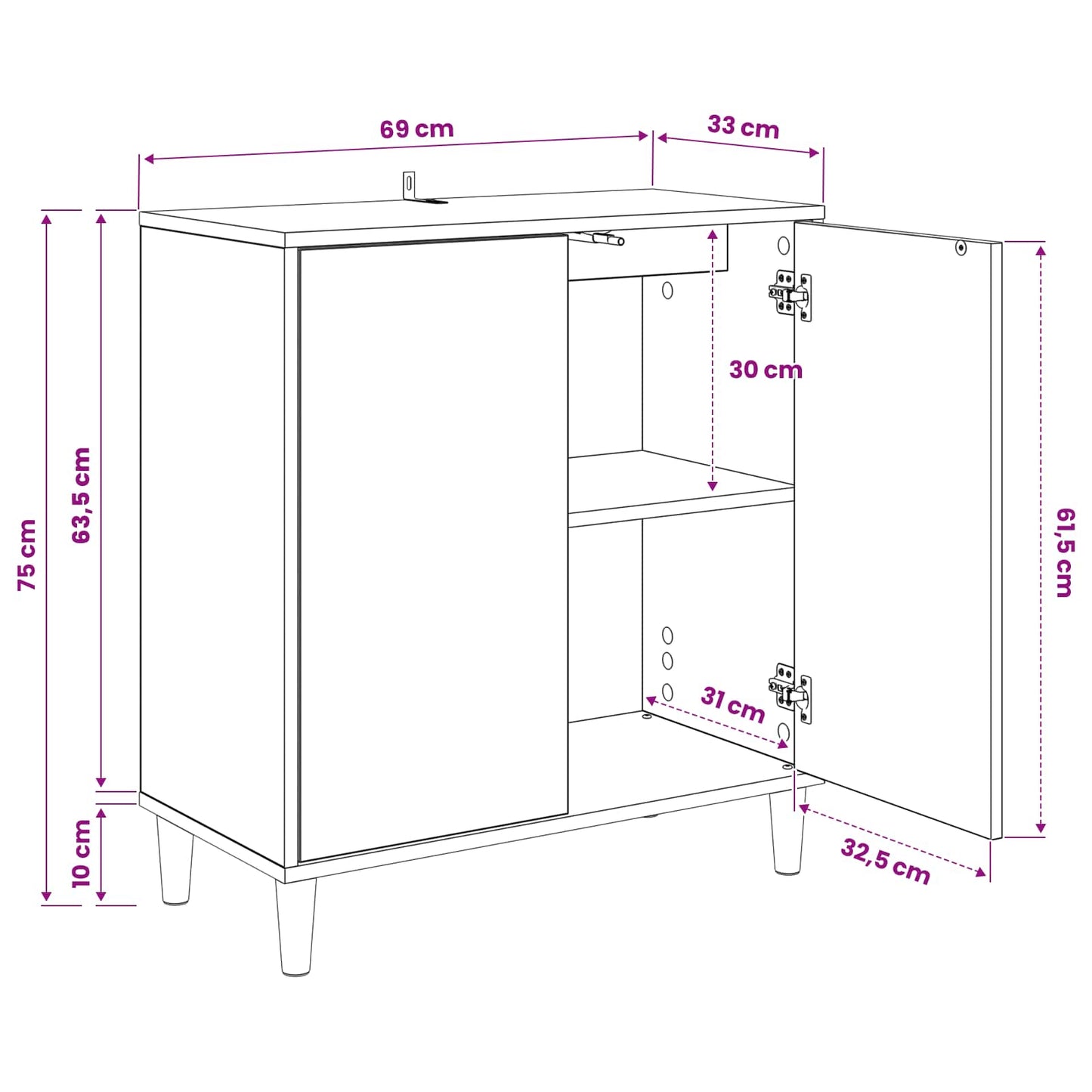 Dressoir WIJHE Sonoma 69 x 33 x 75 cm Bewerkt hout