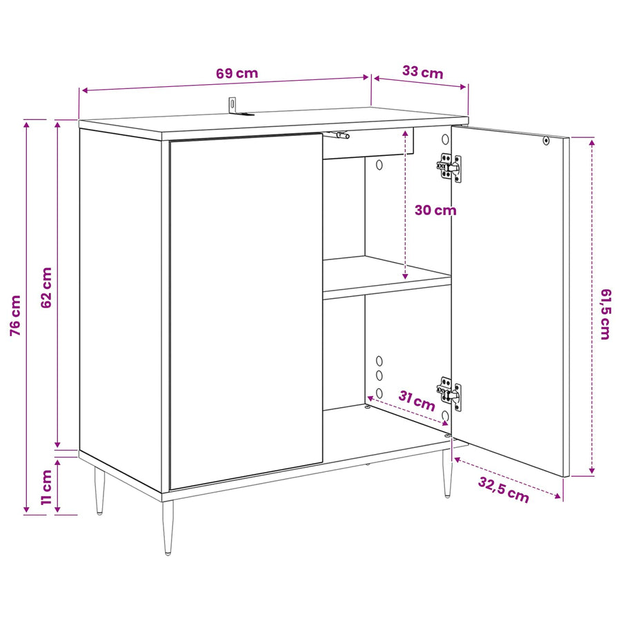 Dressoir OMMEN Zwart eiken 69 x 33 x 76 cm Bewerkt hout