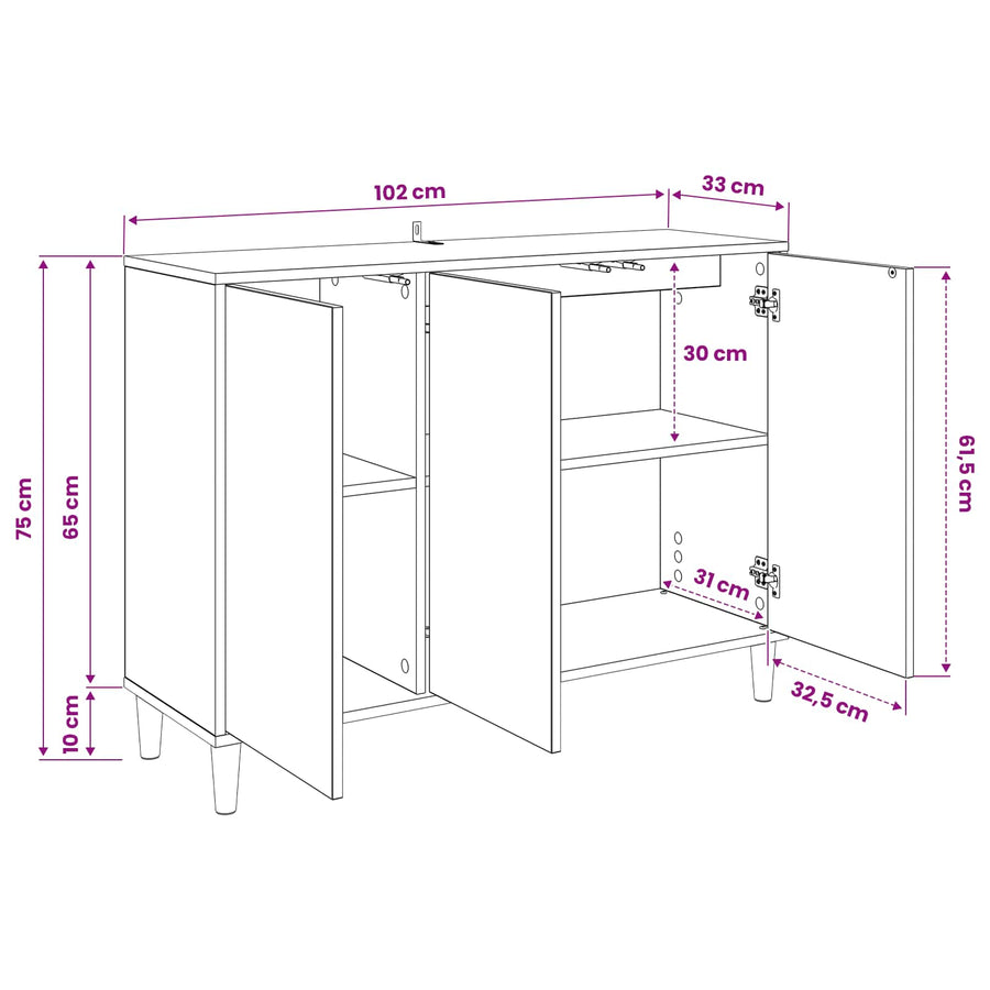Dressoir RHENEN Sonoma 102 x 33 x 75 cm Bewerkt hout
