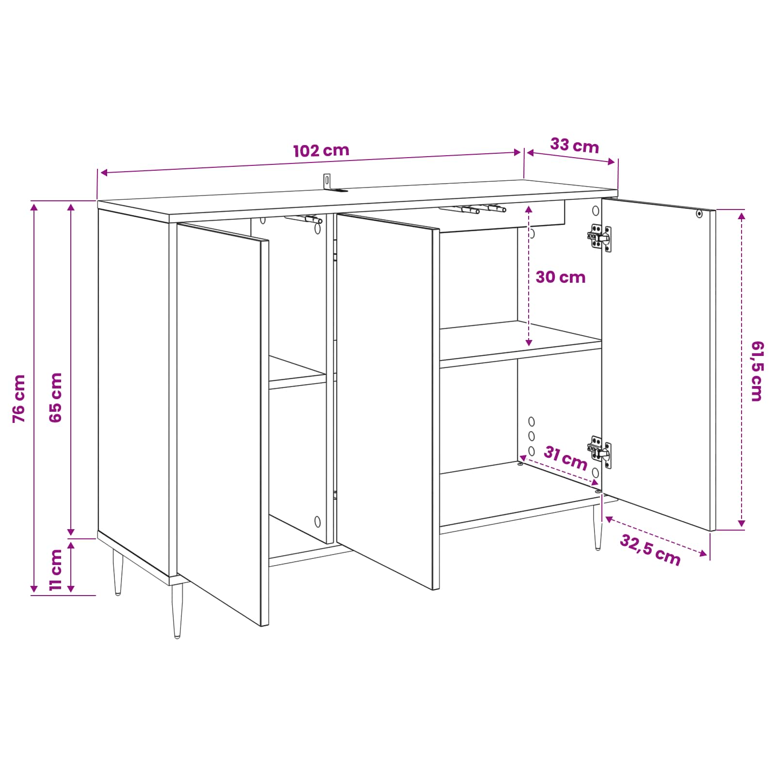 Dressoir LOCHEM Sonoma 102 x 33 x 75 cm Bewerkt hout