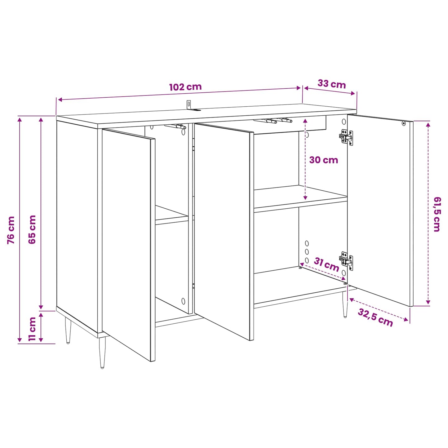 Dressoir HEESCH Sonoma 102 x 33 x 75 cm Bewerkt hout