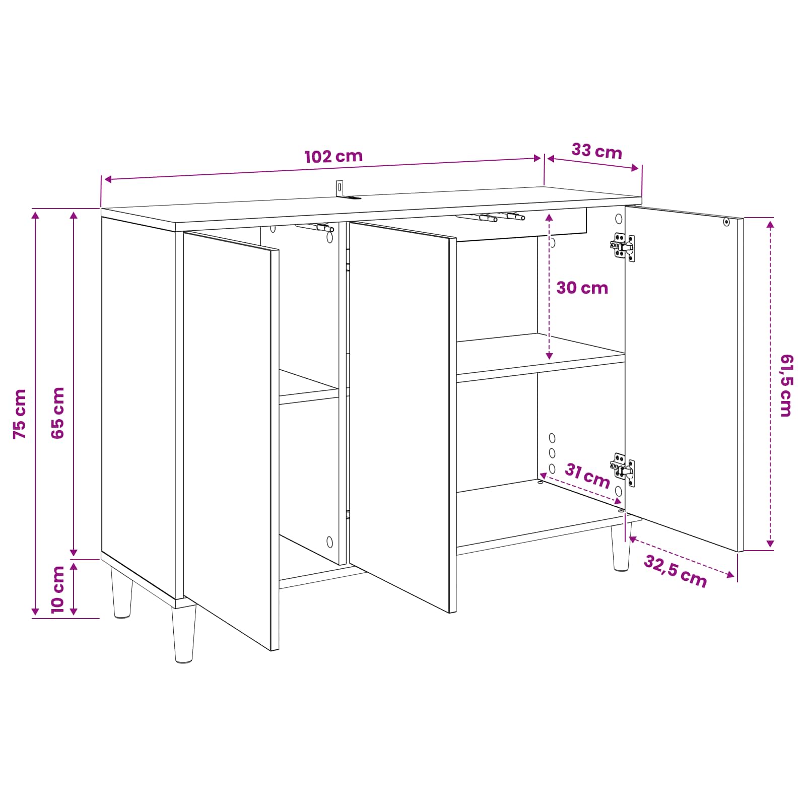 Dressoir BONN Sonoma 102 x 33 x 75 cm Bewerkt hout