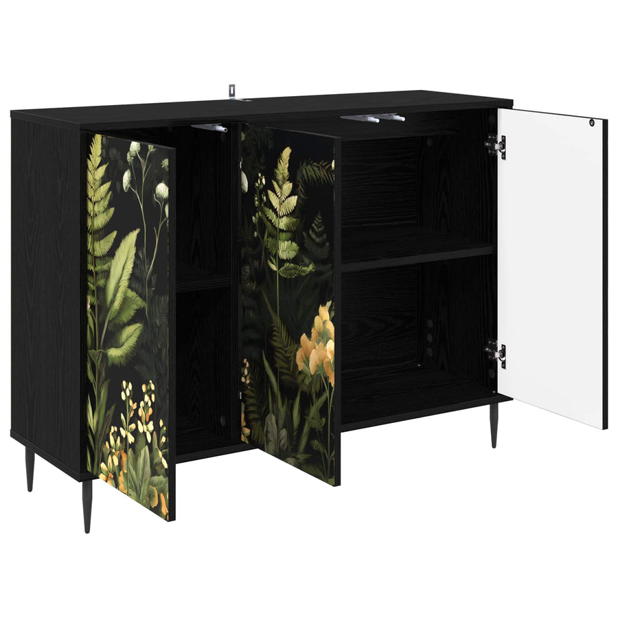 Dressoir RHENEN Zwart eiken 102 x 33 x 76 cm Bewerkt hout