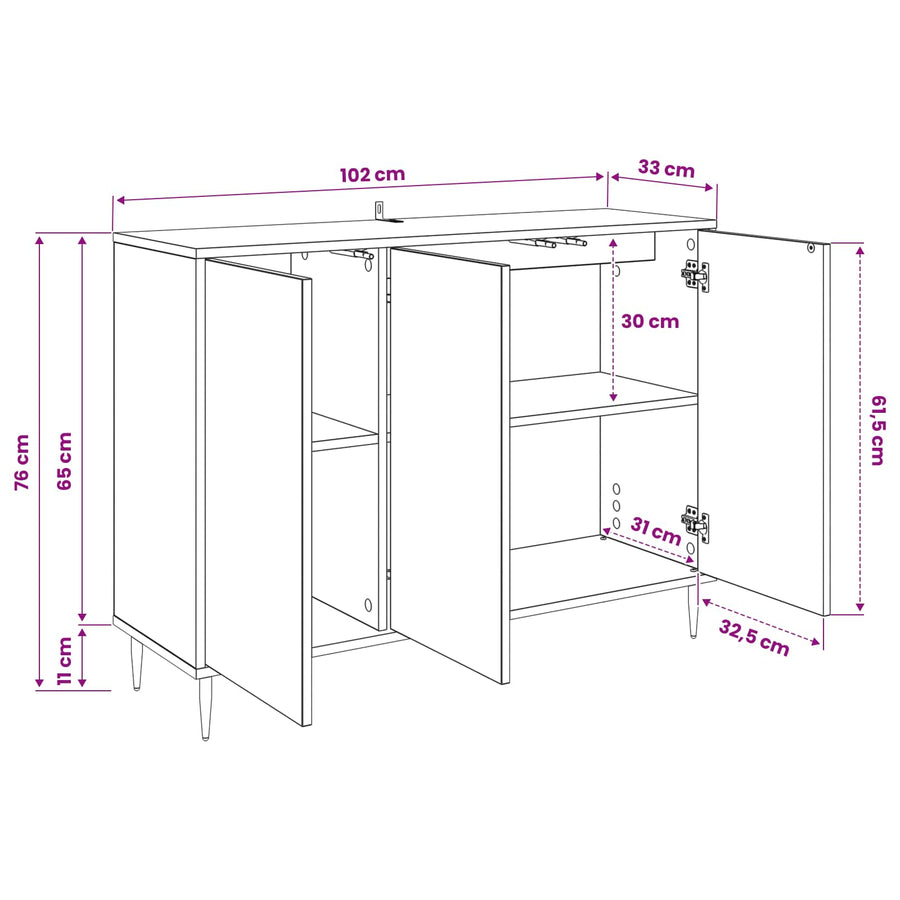 Dressoir RAALTE Zwart eiken 102 x 33 x 76 cm Bewerkt hout