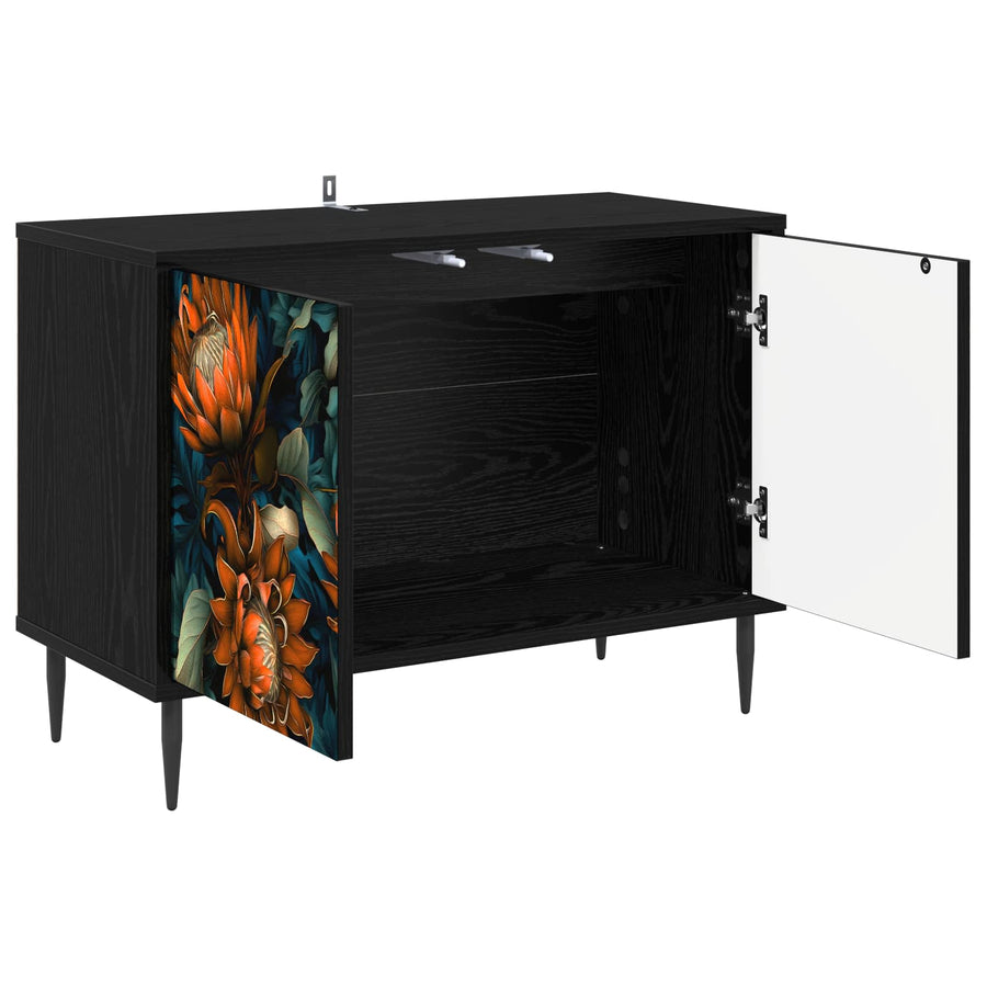 Tv-meubel LOCHEM 69 x 33 x 50,5 cm Zwart eiken Bewerkt hout