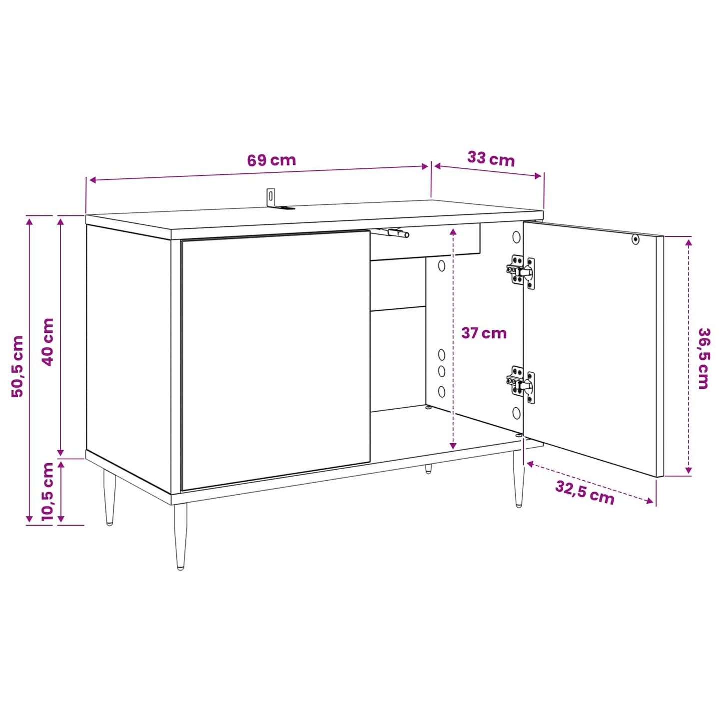 Tv-meubel BORNE 69 x 33 x 50,5 cm Zwart eiken Bewerkt hout