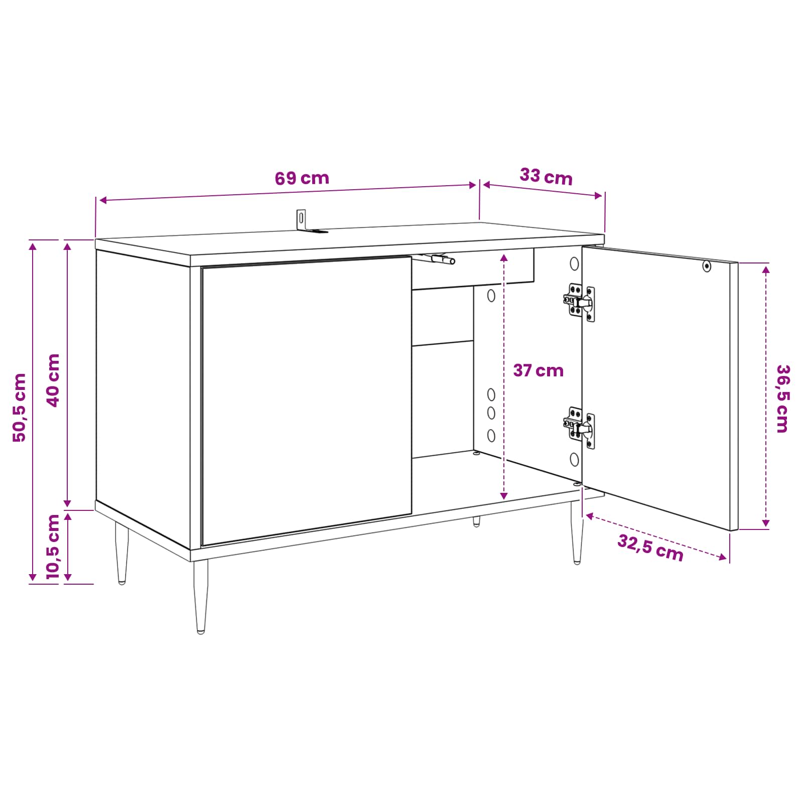 Tv-meubel MAINZ 69 x 33 x 50,5 cm Zwart eiken Bewerkt hout