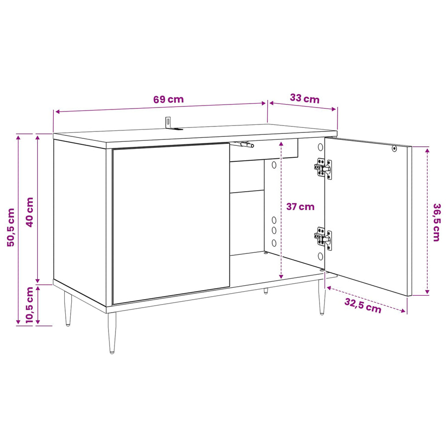 Tv-meubel BREMEN 69 x 33 x 50,5 cm Zwart eiken Bewerkt hout