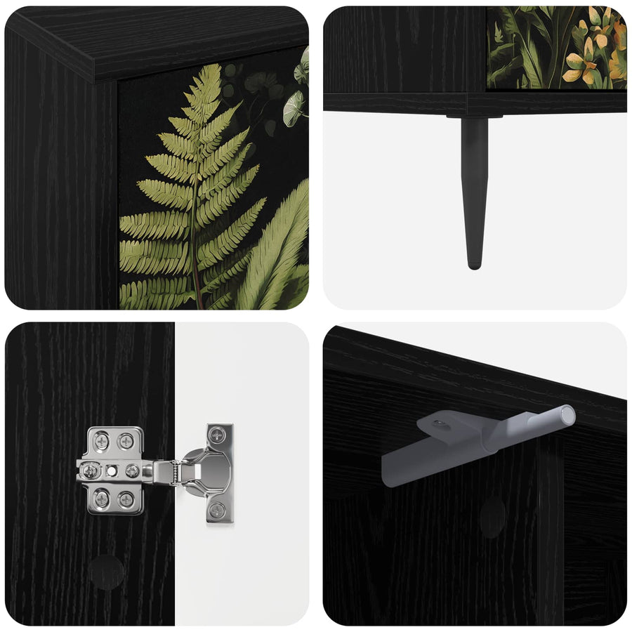 Tv-meubel RHENEN 102 x 33 x 51 cm Zwart eiken Bewerkt hout