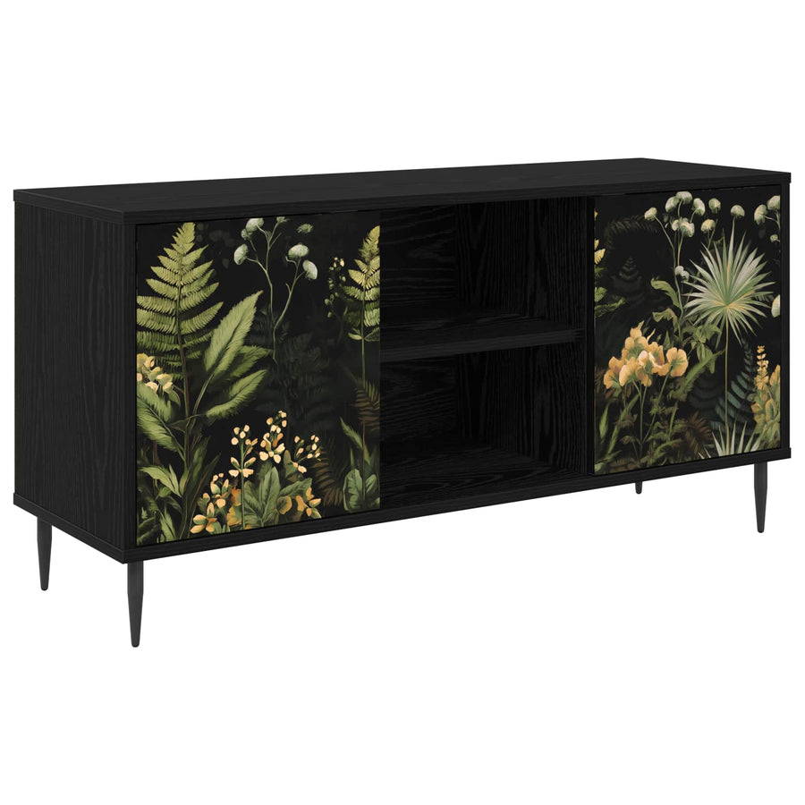 Tv-meubel RHENEN 102 x 33 x 51 cm Zwart eiken Bewerkt hout