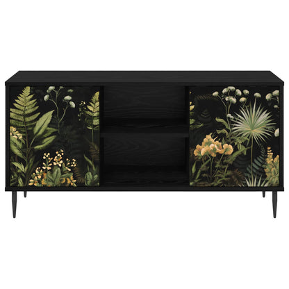 Tv-meubel RHENEN 102 x 33 x 51 cm Zwart eiken Bewerkt hout