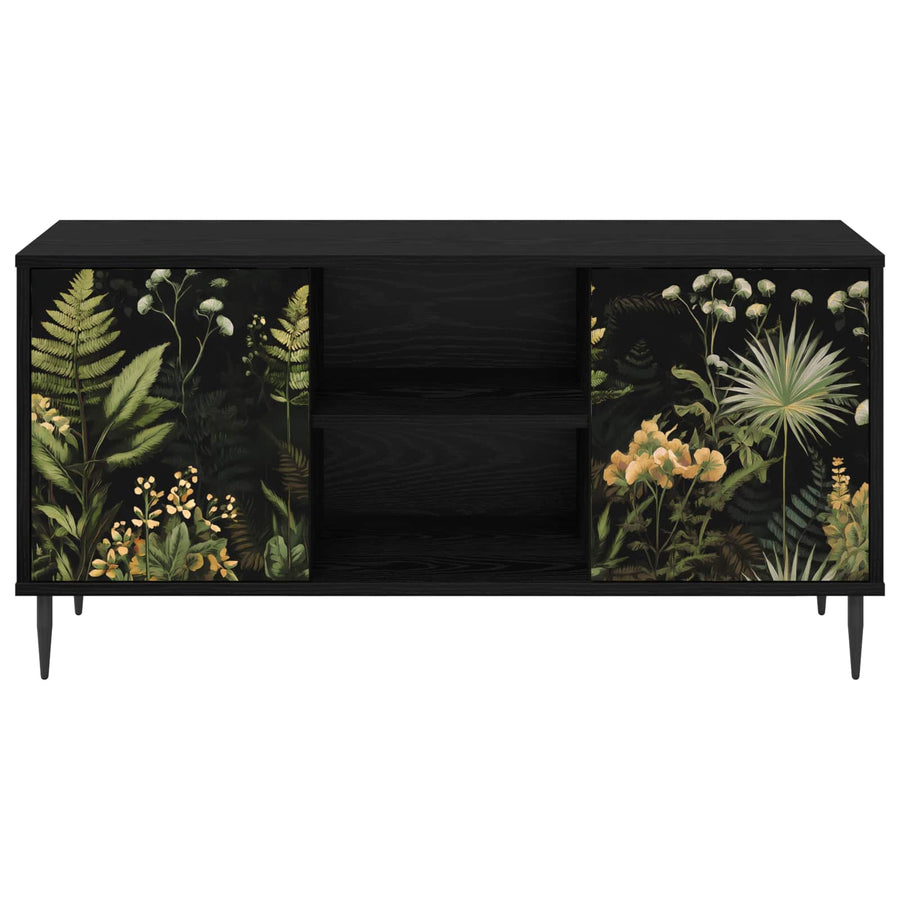 Tv-meubel RHENEN 102 x 33 x 51 cm Zwart eiken Bewerkt hout