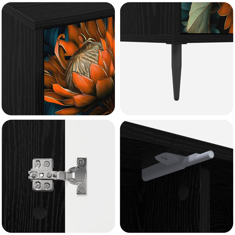Tv-meubel LOCHEM 102 x 33 x 51 cm Zwart eiken Bewerkt hout