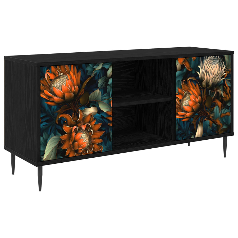 Tv-meubel LOCHEM 102 x 33 x 51 cm Zwart eiken Bewerkt hout