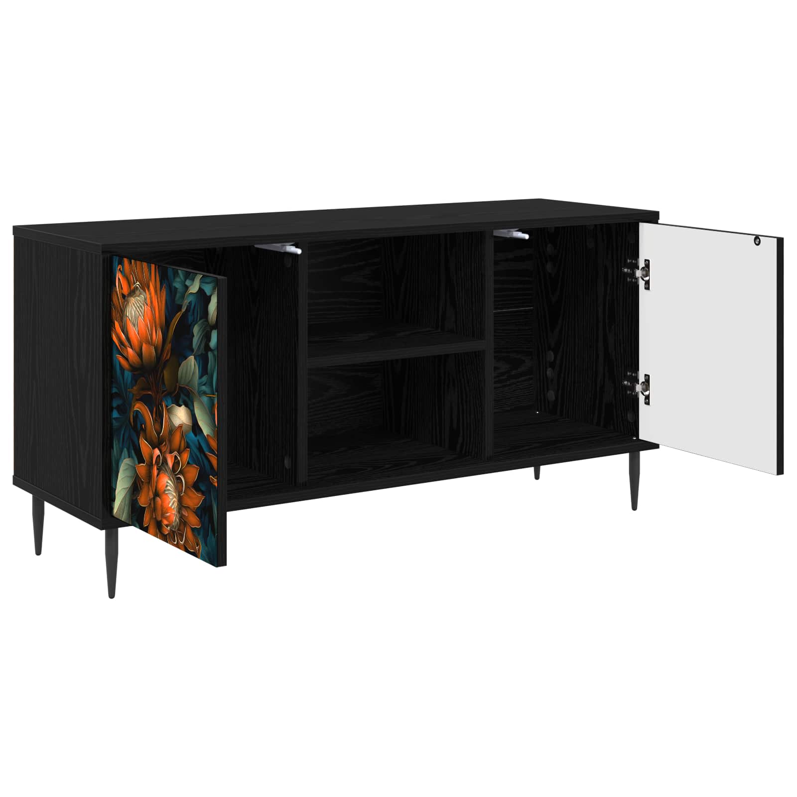 Tv-meubel LOCHEM 102 x 33 x 51 cm Zwart eiken Bewerkt hout