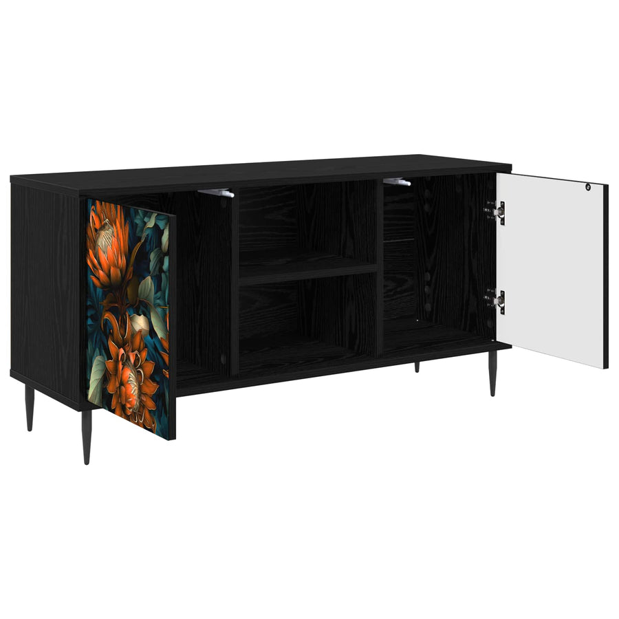 Tv-meubel LOCHEM 102 x 33 x 51 cm Zwart eiken Bewerkt hout