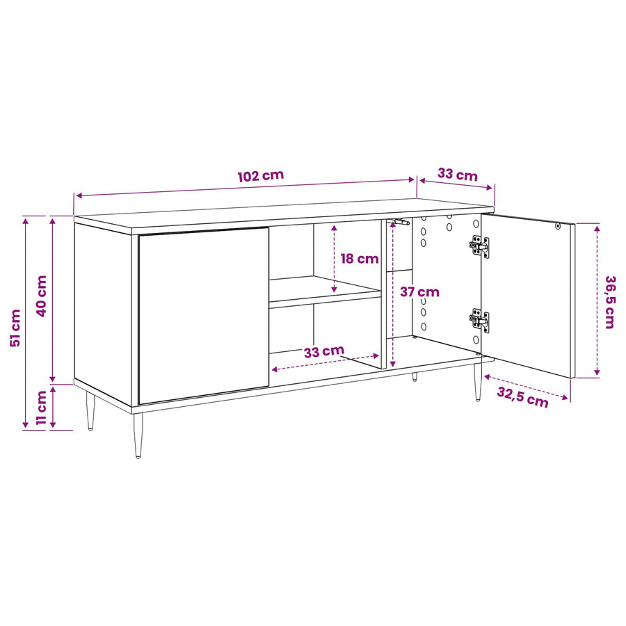 Tv-meubel RAALTE 102 x 33 x 51 cm Zwart eiken Bewerkt hout