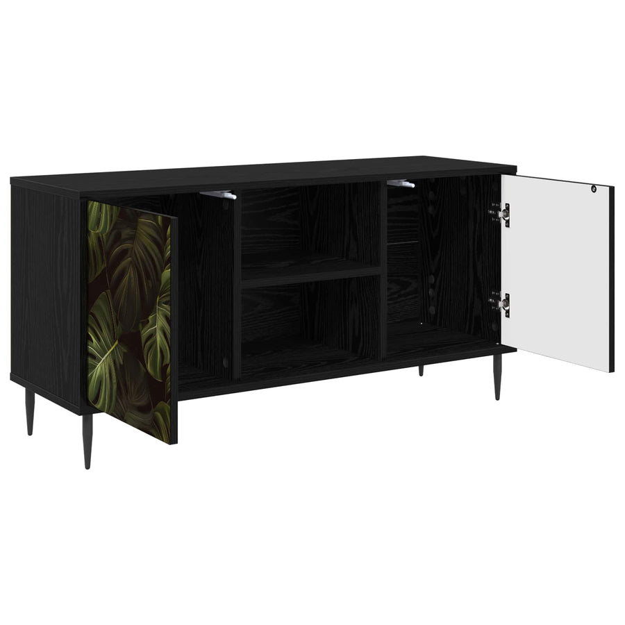 Tv-meubel ELBURG 102 x 33 x 51 cm Zwart eiken Bewerkt hout