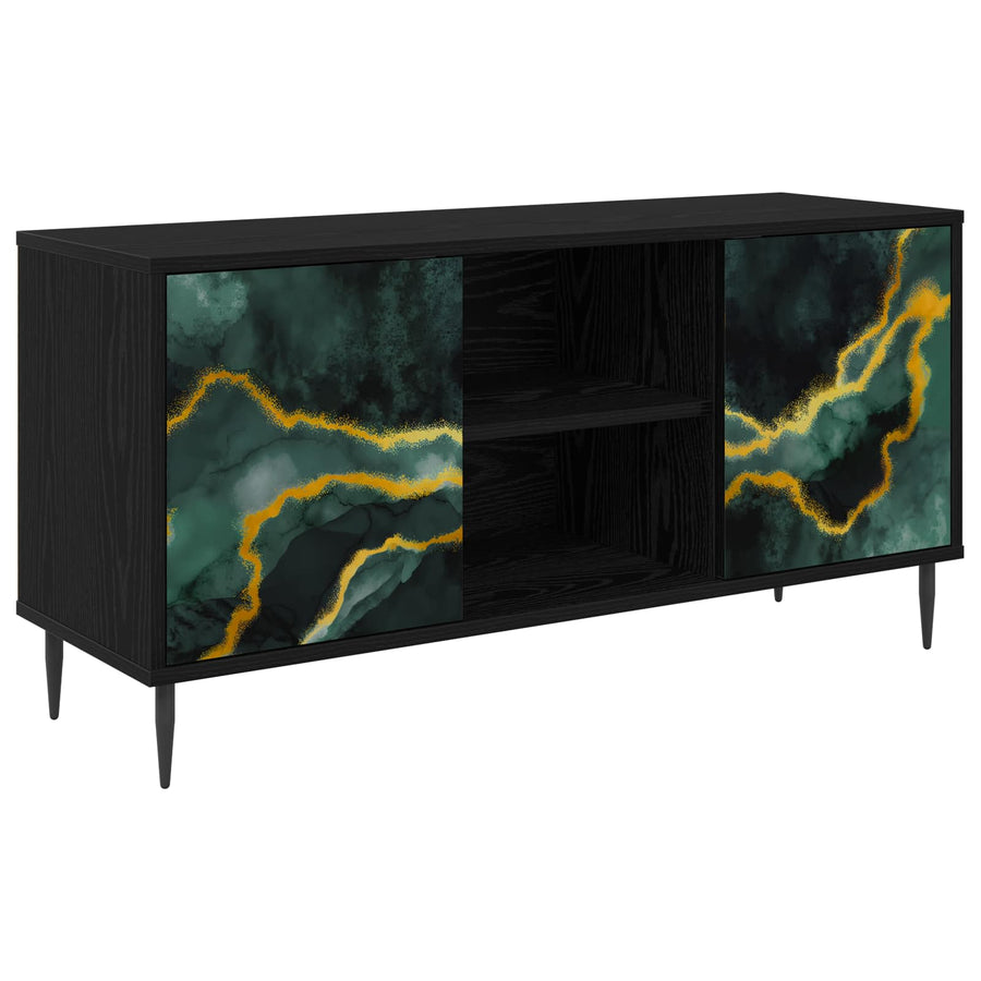 Tv-meubel WIJHE 102 x 33 x 51 cm Zwart eiken Bewerkt hout
