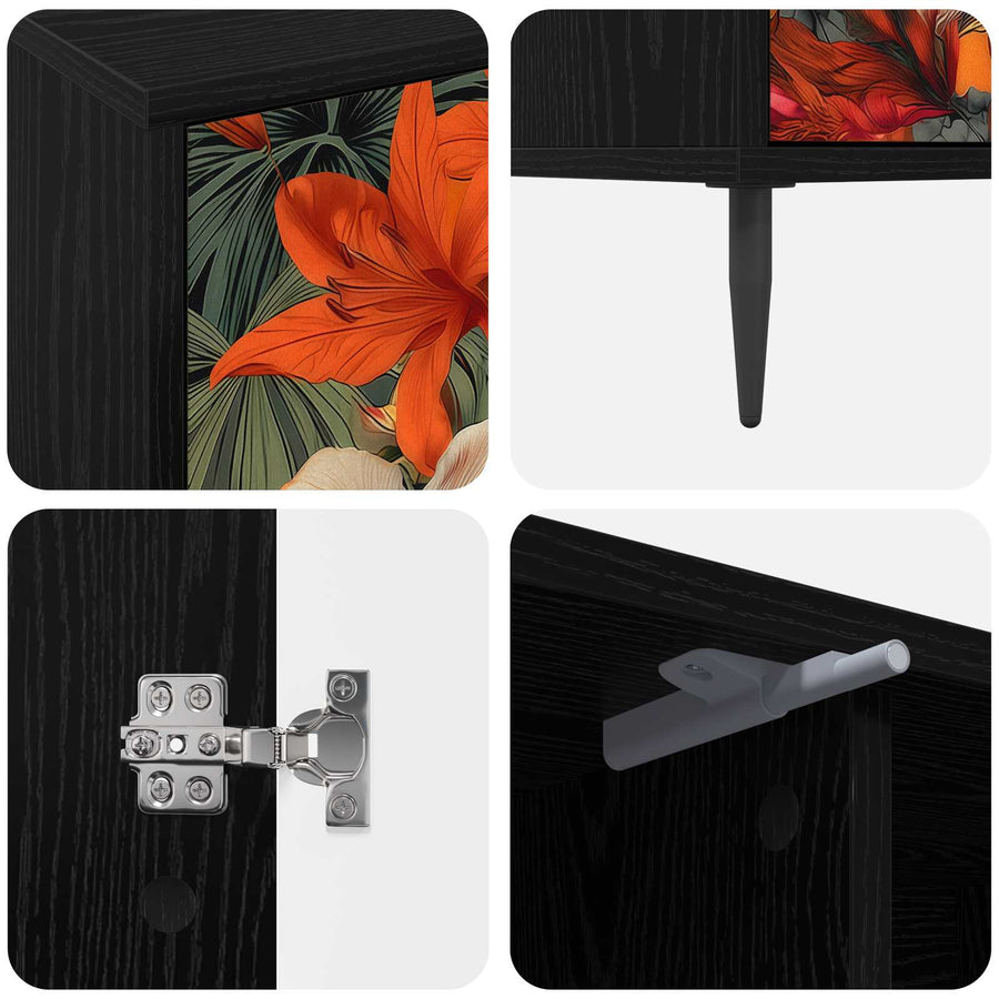 Tv-meubel GENNEP 102 x 33 x 51 cm Zwart eiken Bewerkt hout