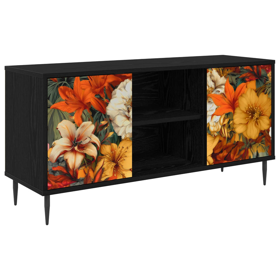 Tv-meubel GENNEP 102 x 33 x 51 cm Zwart eiken Bewerkt hout