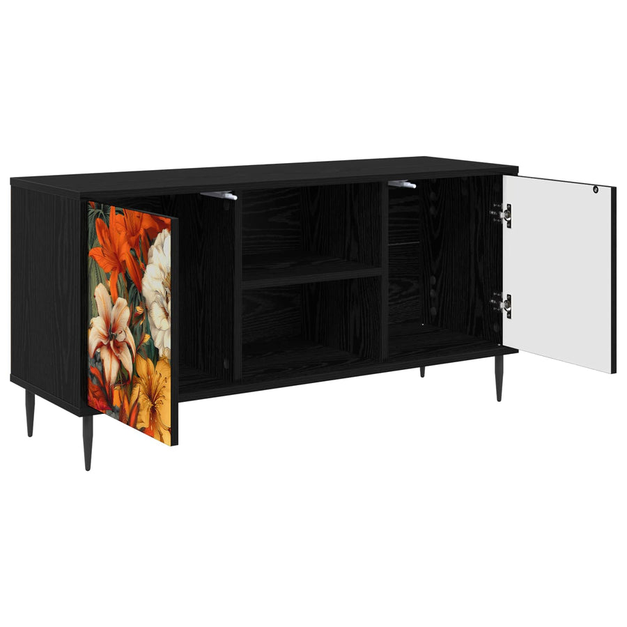 Tv-meubel GENNEP 102 x 33 x 51 cm Zwart eiken Bewerkt hout
