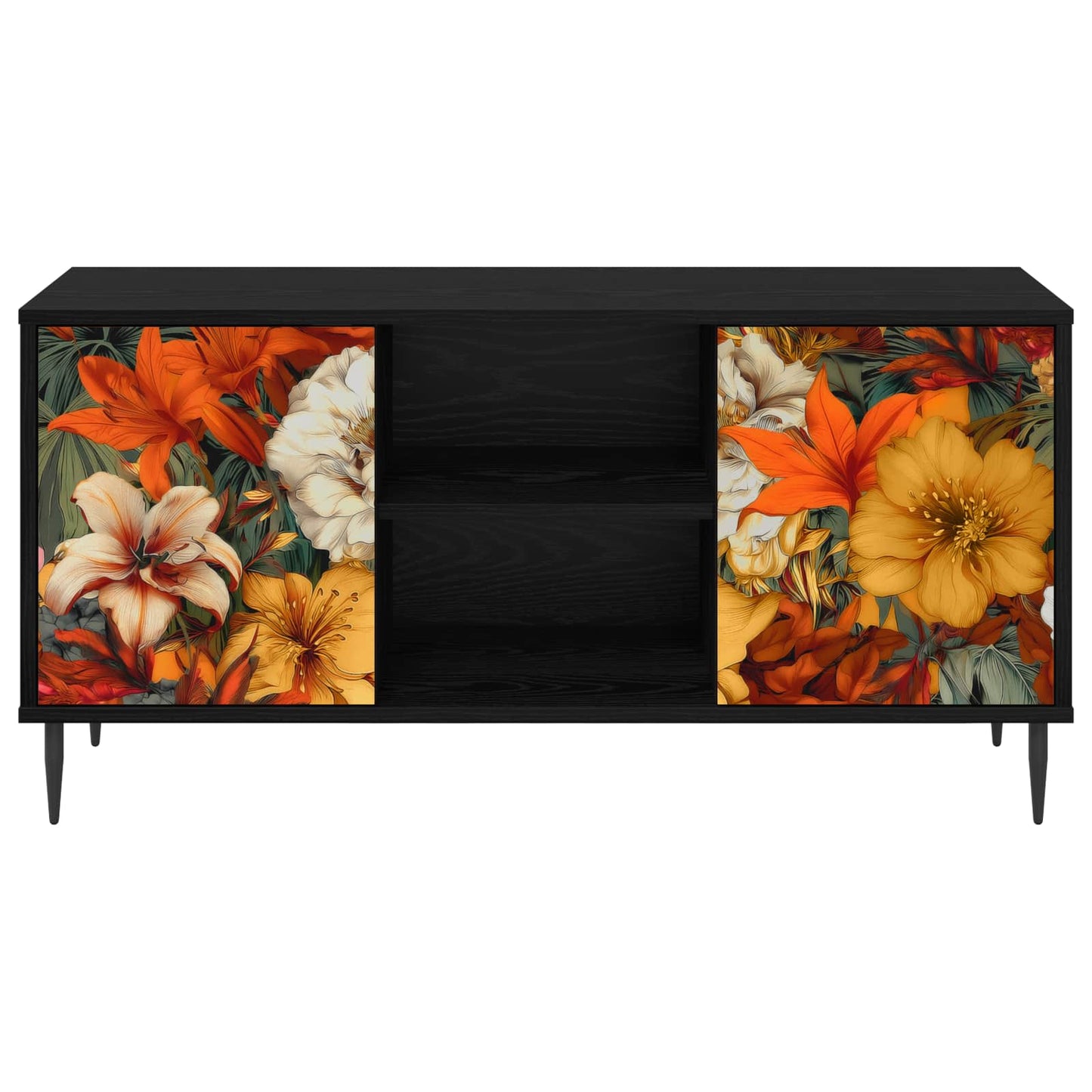 Tv-meubel GENNEP 102 x 33 x 51 cm Zwart eiken Bewerkt hout