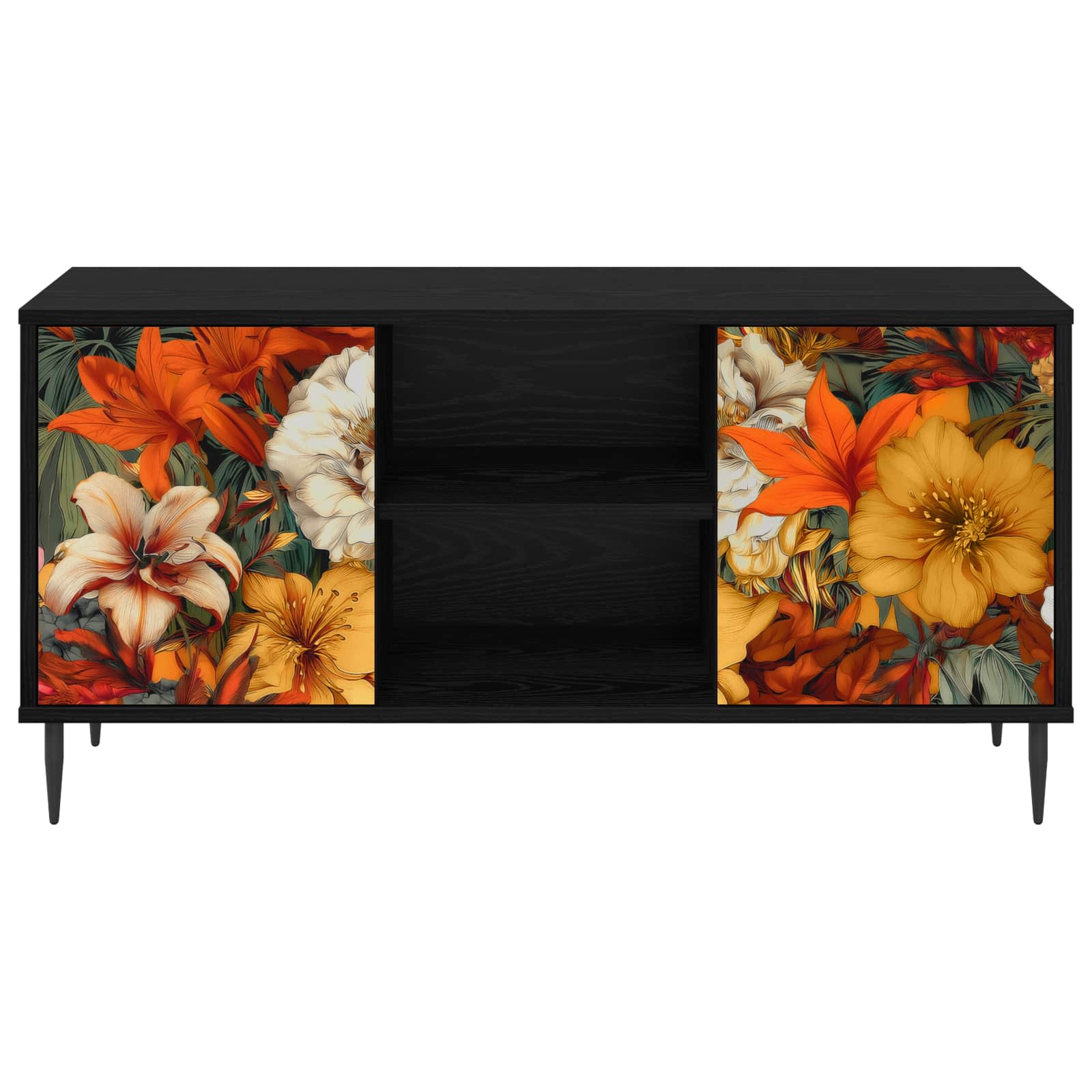 Tv-meubel GENNEP 102 x 33 x 51 cm Zwart eiken Bewerkt hout
