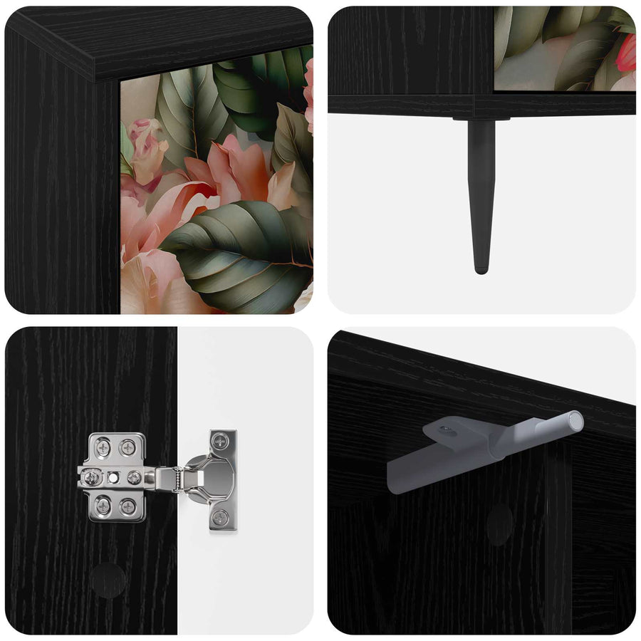 Tv-meubel BORNE 102 x 33 x 51 cm Zwart eiken Bewerkt hout
