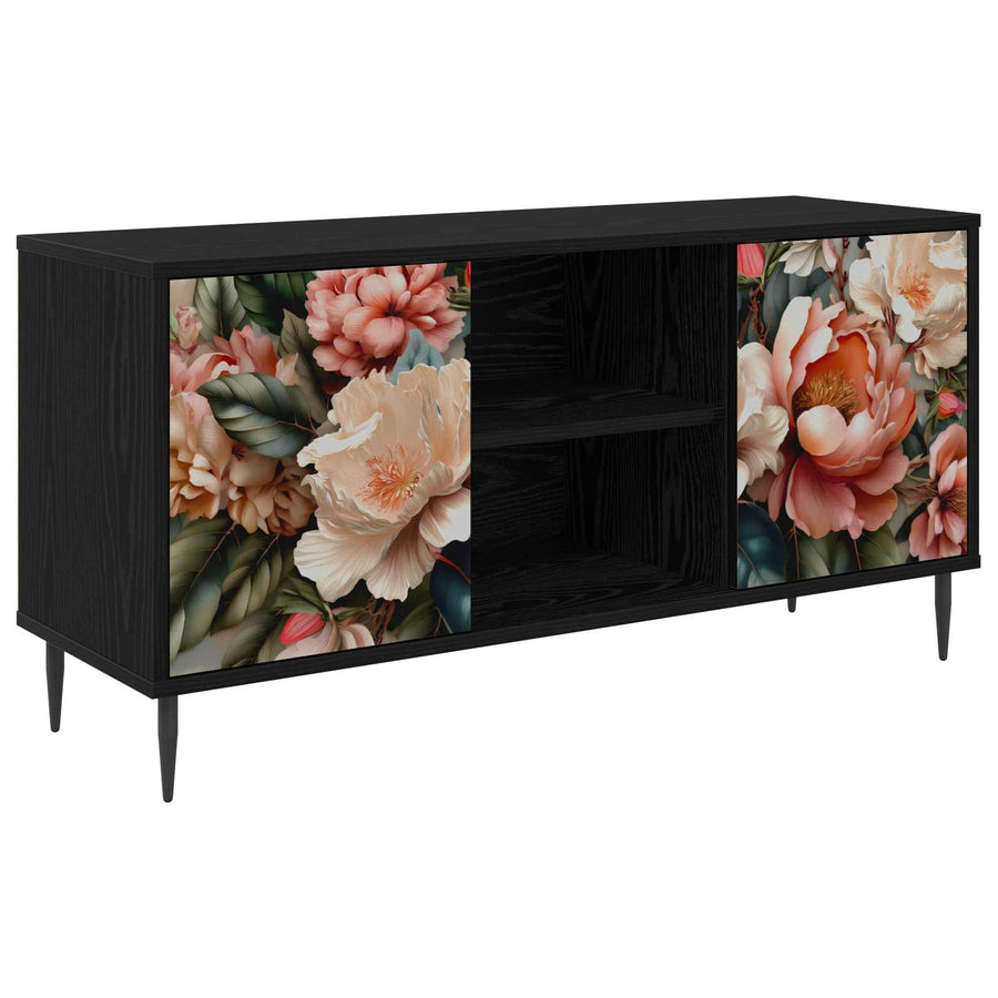 Tv-meubel BORNE 102 x 33 x 51 cm Zwart eiken Bewerkt hout