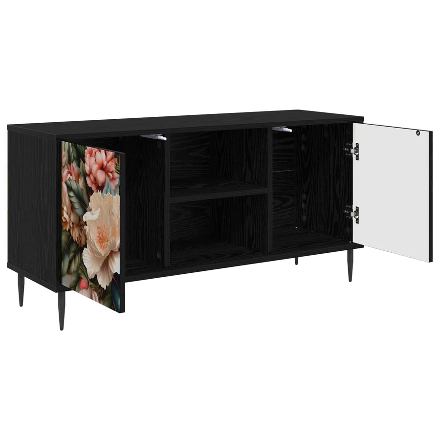 Tv-meubel BORNE 102 x 33 x 51 cm Zwart eiken Bewerkt hout