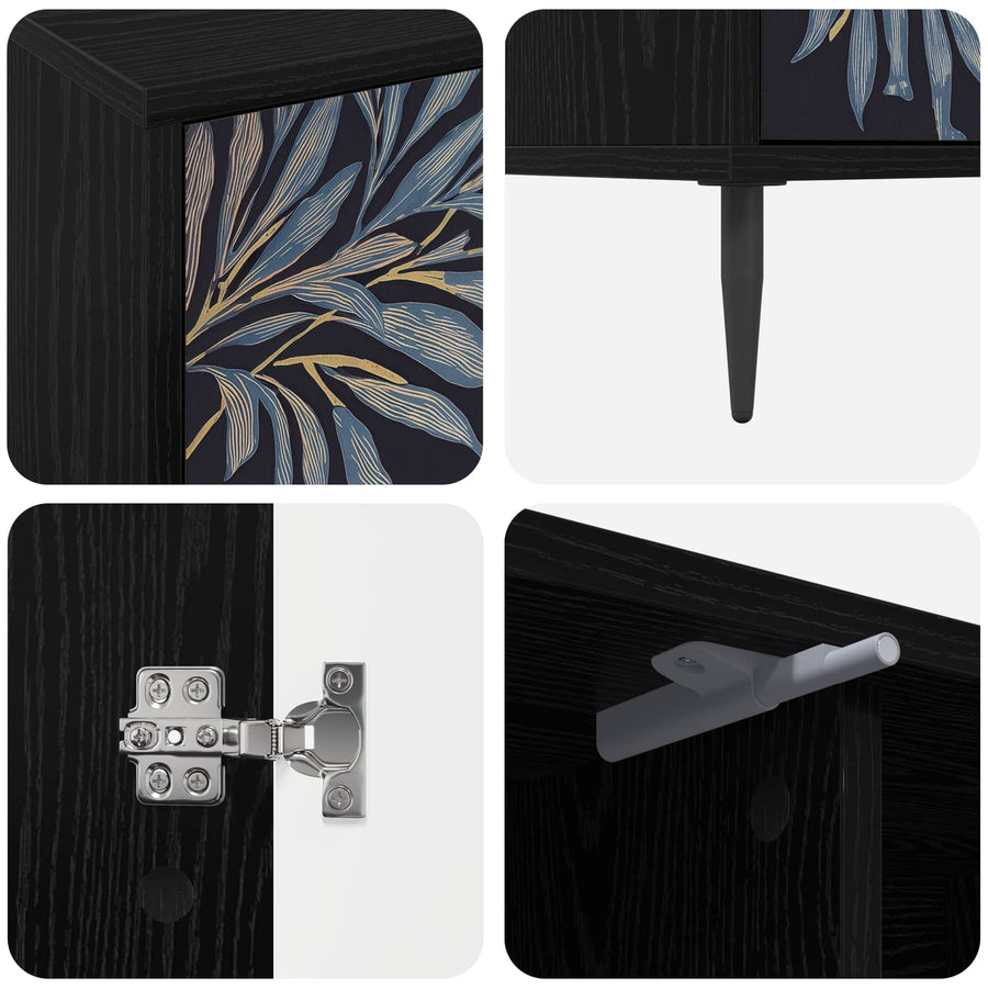 Tv-meubel DOKKUM 102 x 33 x 51 cm Zwart eiken Bewerkt hout