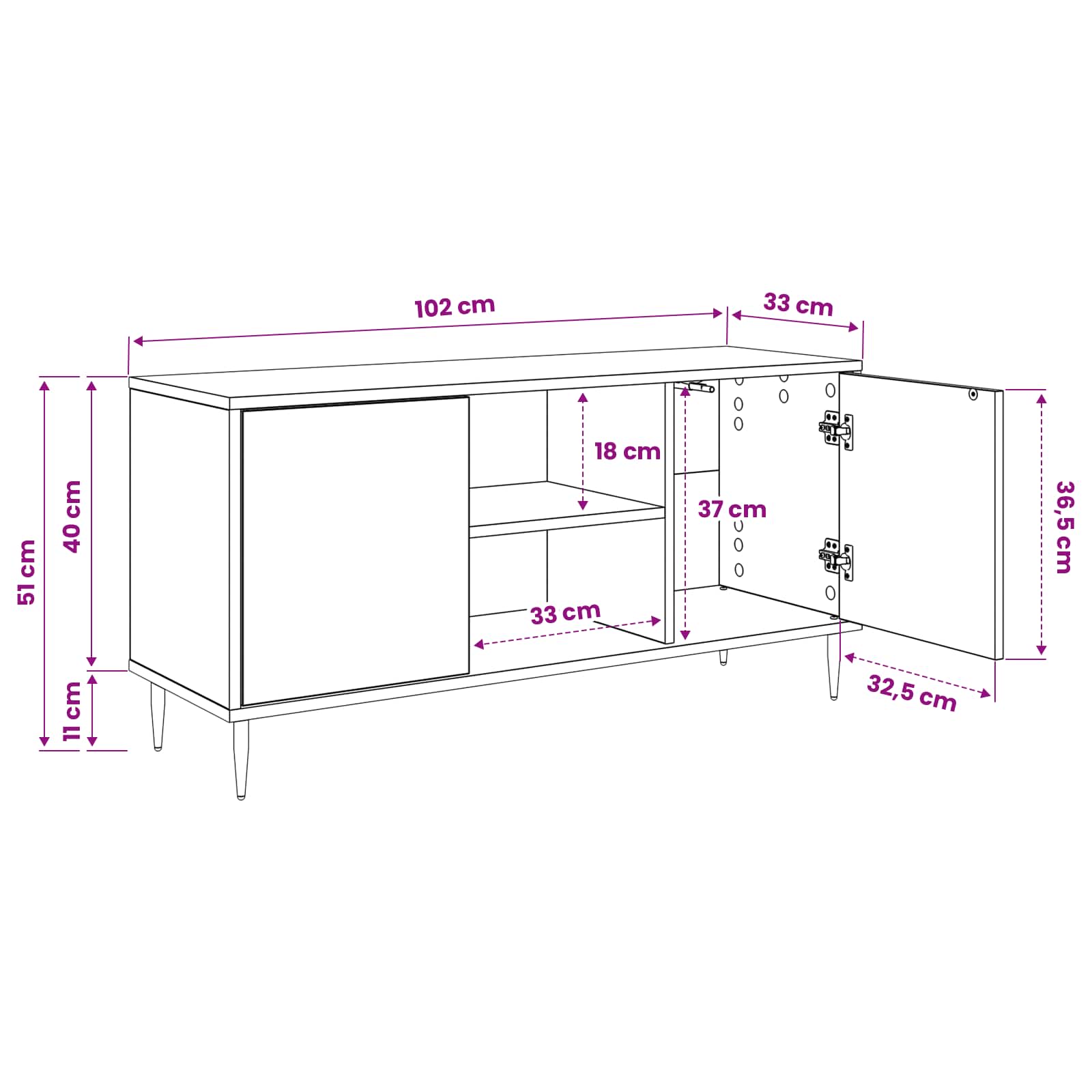 Tv-meubel ZAANDAM 102 x 33 x 51 cm Zwart eiken Bewerkt hout