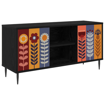 Tv-meubel ESSEN 102 x 33 x 51 cm Zwart eiken Bewerkt hout