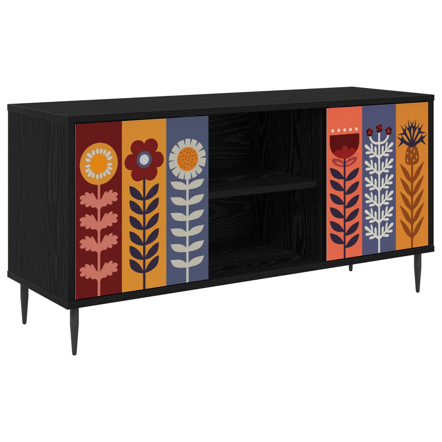 Tv-meubel ESSEN 102 x 33 x 51 cm Zwart eiken Bewerkt hout