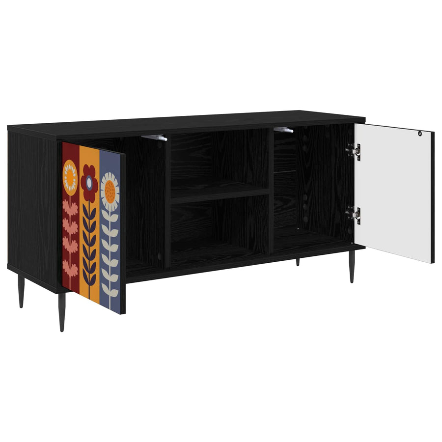 Tv-meubel ESSEN 102 x 33 x 51 cm Zwart eiken Bewerkt hout