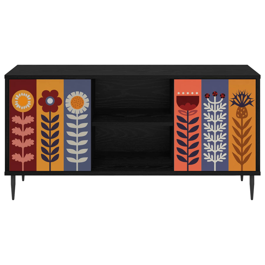 Tv-meubel ESSEN 102 x 33 x 51 cm Zwart eiken Bewerkt hout