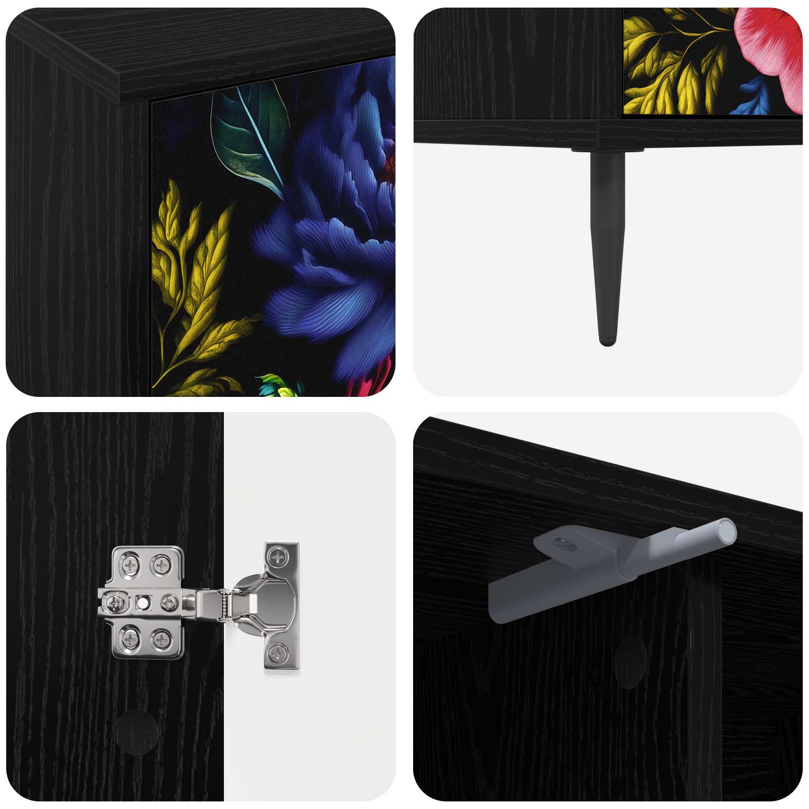 Tv-meubel KIEL 102 x 33 x 51 cm Zwart eiken Bewerkt hout