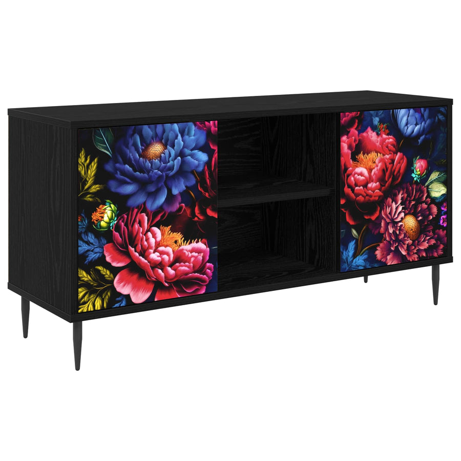 Tv-meubel KIEL 102 x 33 x 51 cm Zwart eiken Bewerkt hout