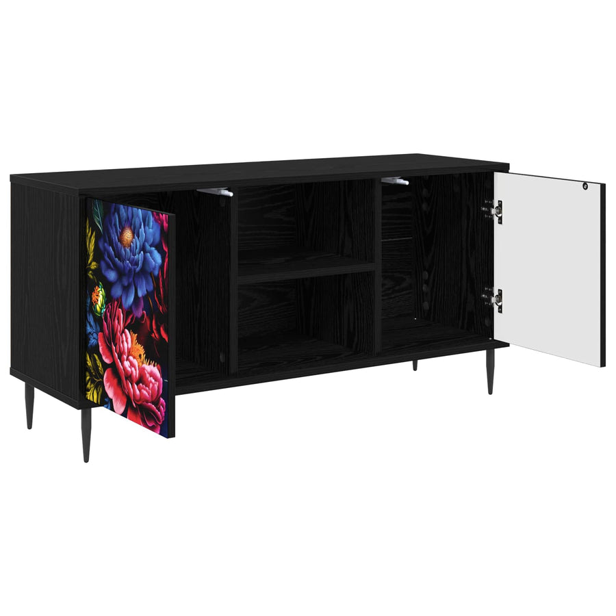 Tv-meubel KIEL 102 x 33 x 51 cm Zwart eiken Bewerkt hout