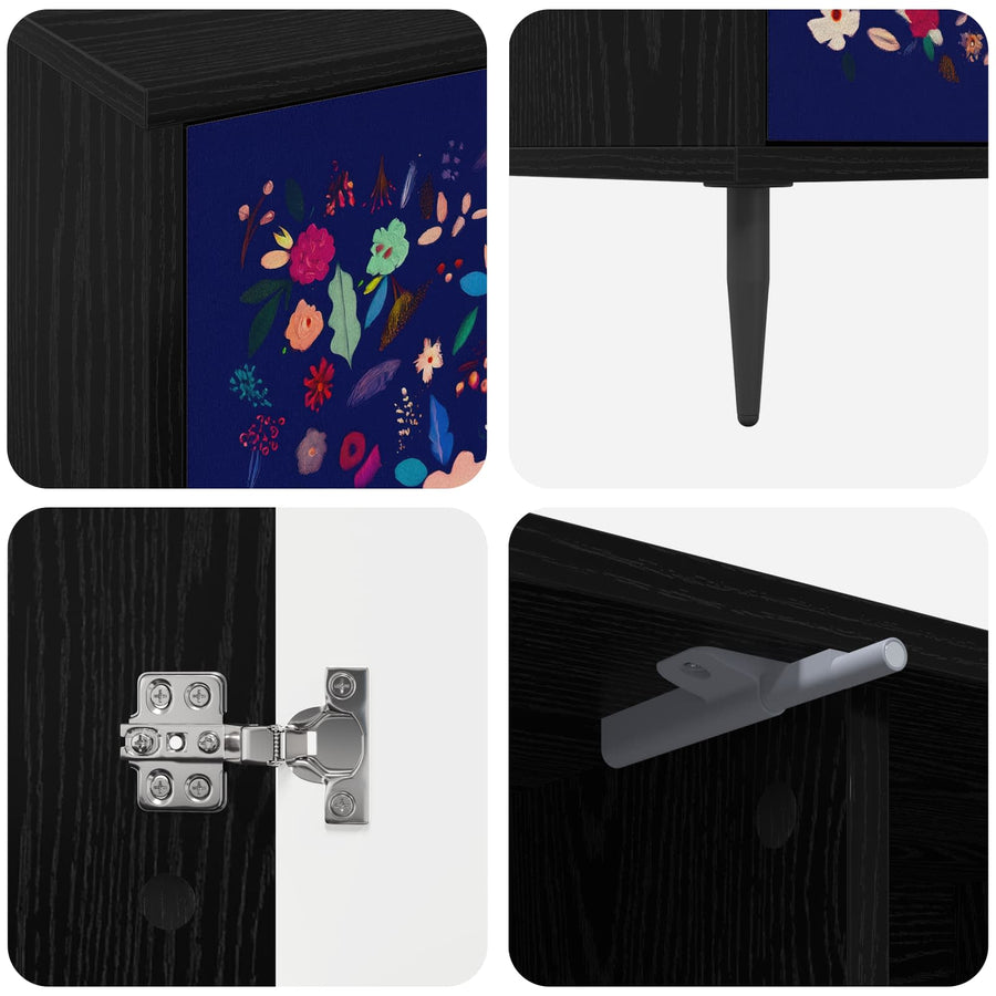 Tv-meubel MAINZ 102 x 33 x 51 cm Zwart eiken Bewerkt hout