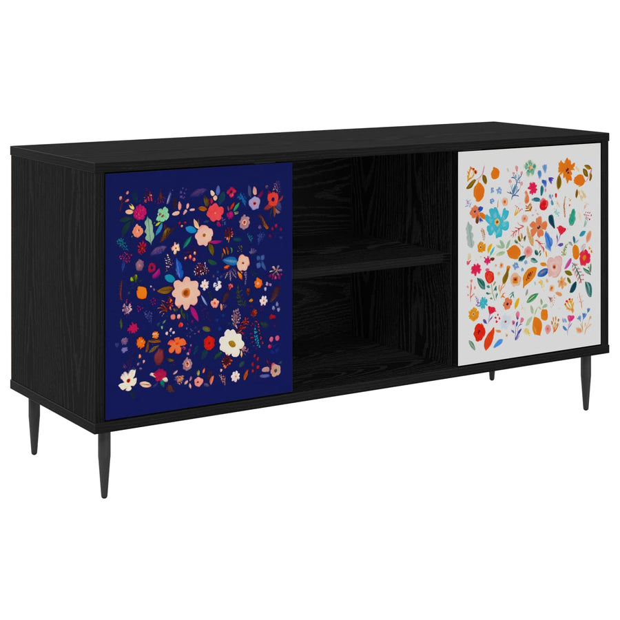 Tv-meubel MAINZ 102 x 33 x 51 cm Zwart eiken Bewerkt hout